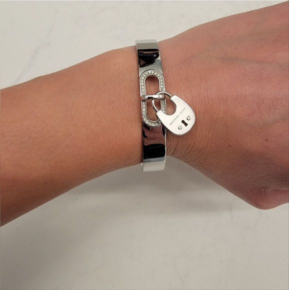 Michael Kors Stackable Bangle Sterling Silver Bracelet with Lock Charm - Picture 5 of 5